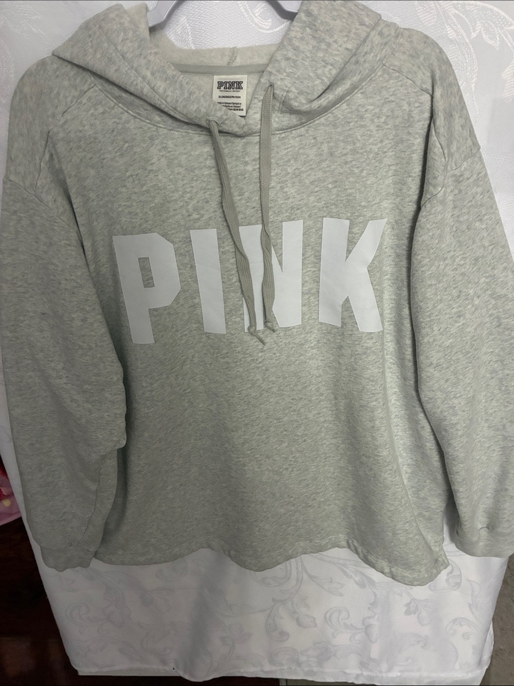 PINK Victoria's Secret Light Gray Hoodie Sweater with White Logo
